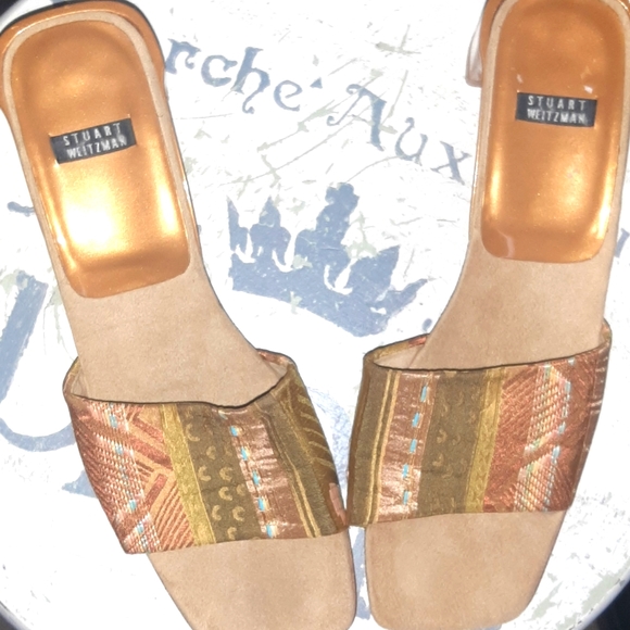 Stuart Weitzman Slides Neutral Block Heels with Platform - Picture 2 of 9